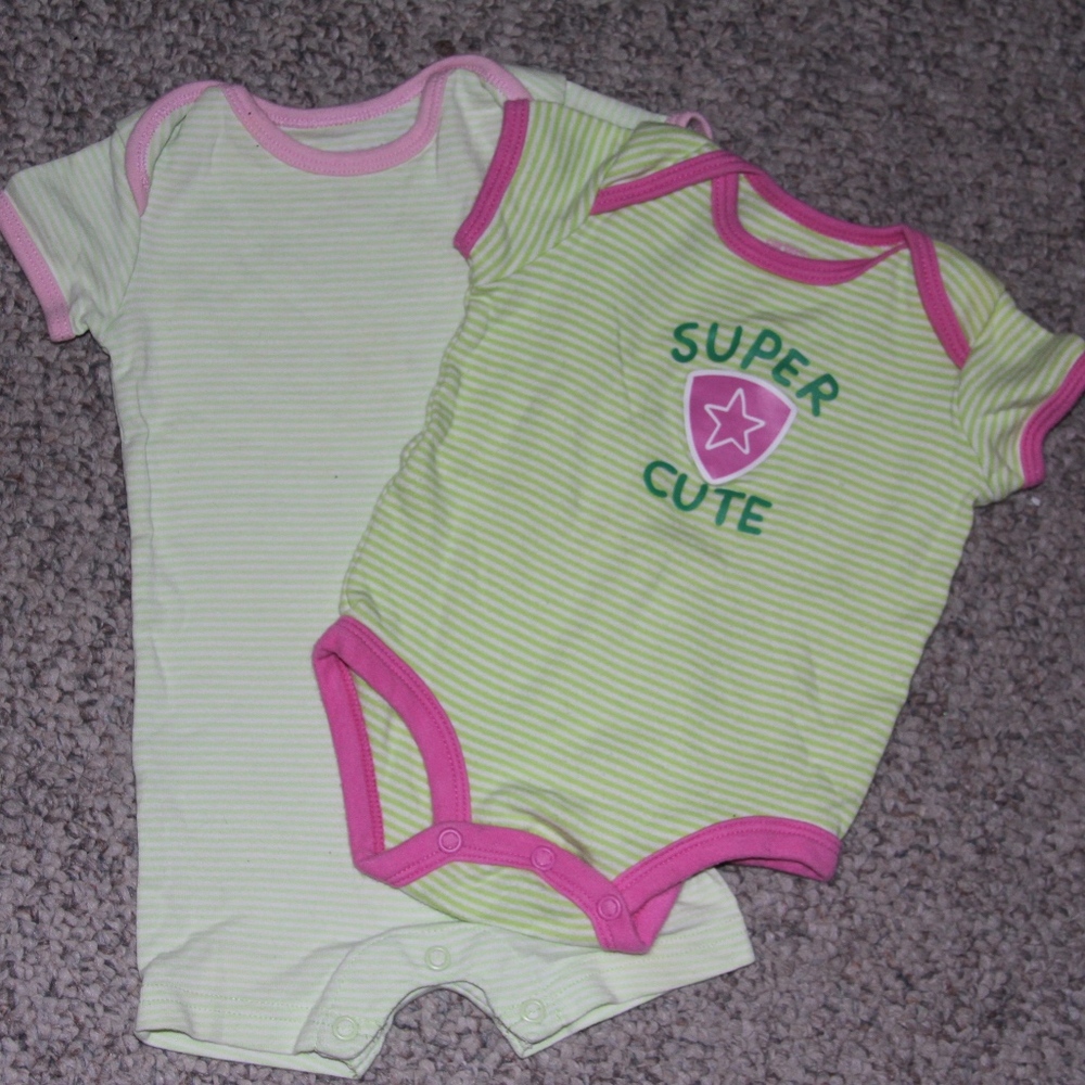 Carter's Green & White Stripe Onesies (2)